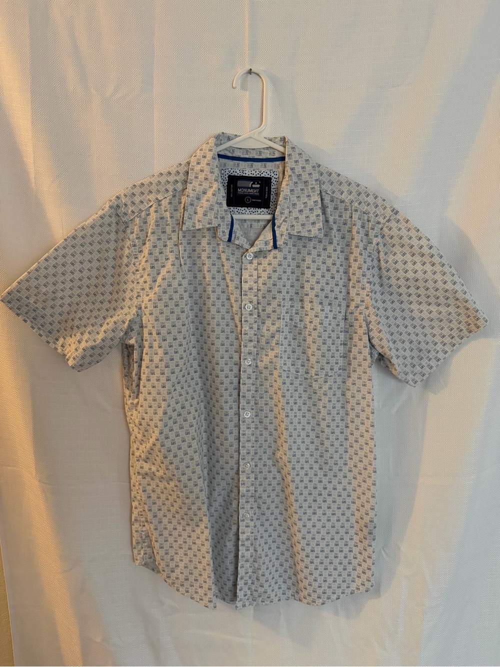 Arrow Short Sleeve Casual Button-Down Shirt - Light Gray with Blue Microprint